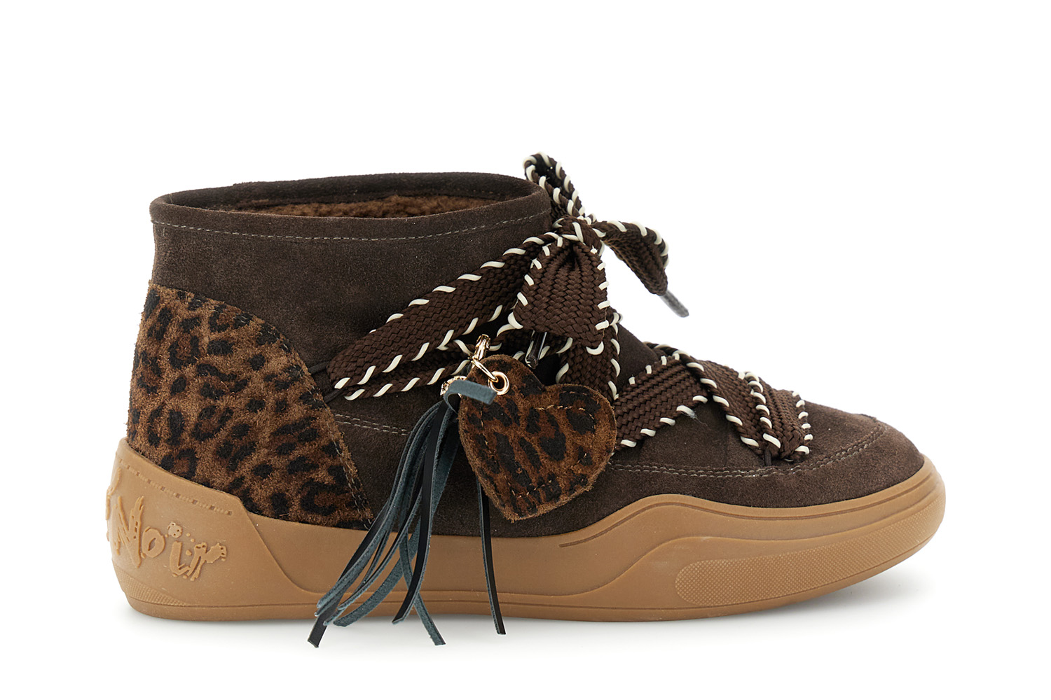 zapatillas altas de ante con detalles de estampado animal dark brownleopard 38