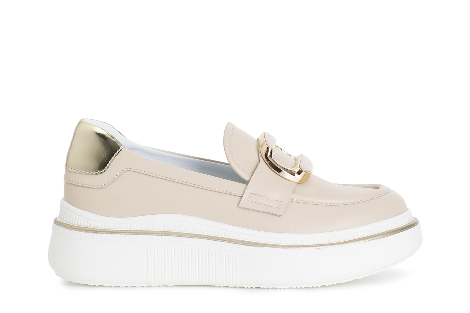 mocasín de piel con accesorio esmaltado beige 37