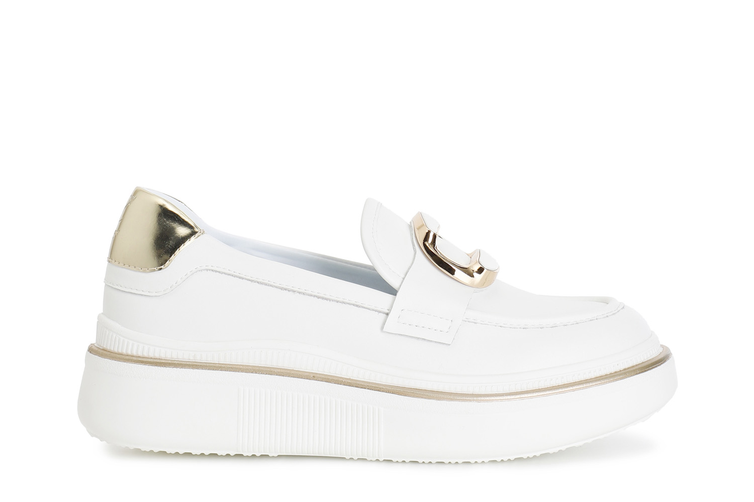 mocasin de piel con accesorio esmaltado white 40