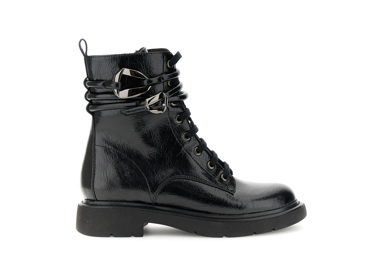 botines con cordones efecto piel arrugada brillante black 39