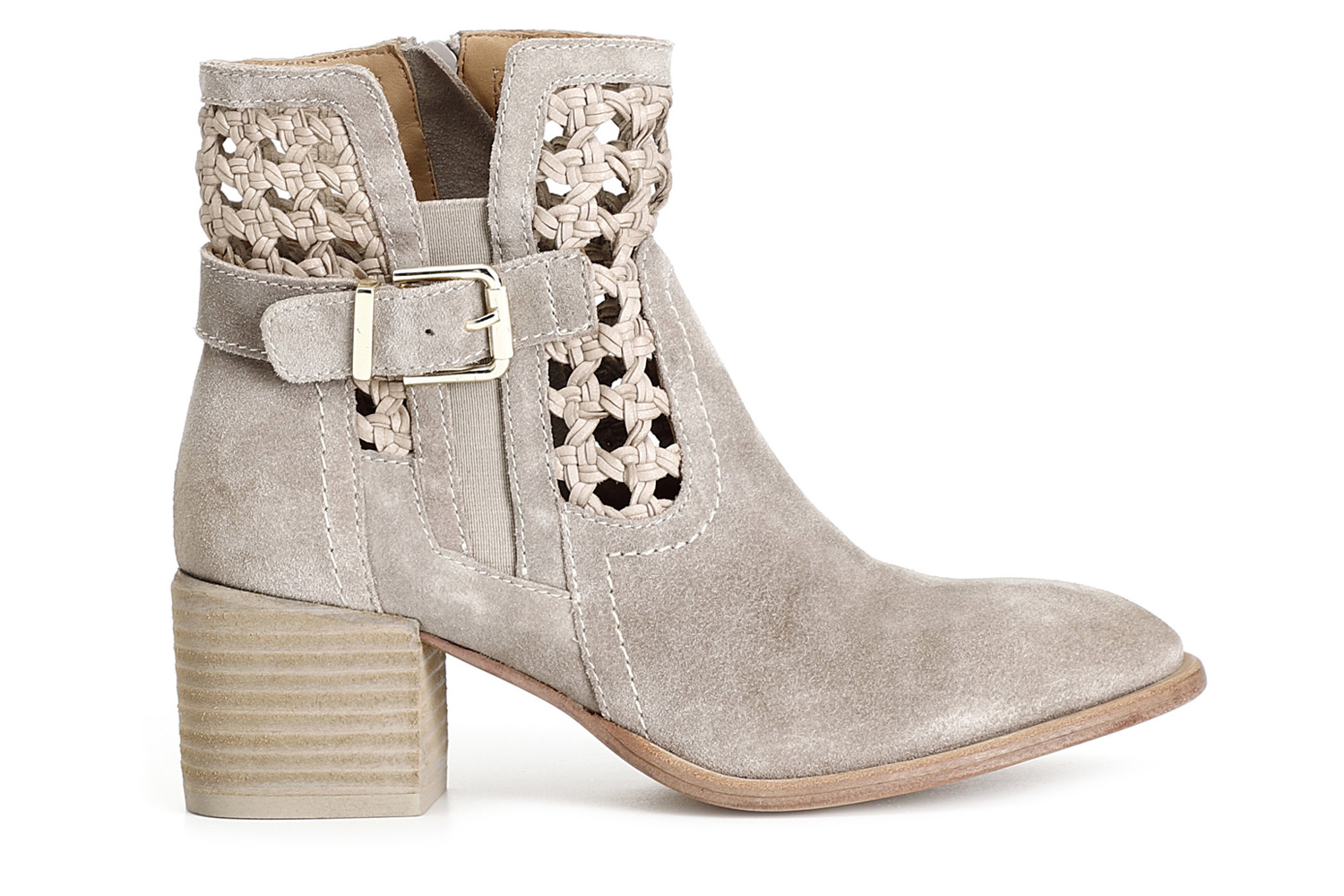 botin de piel de ante y trenzado con hebilla taupe 37