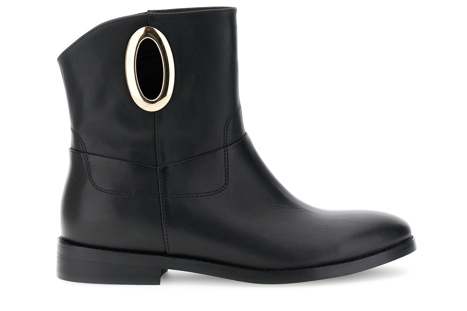 botines de piel con accesorio dorado black 38