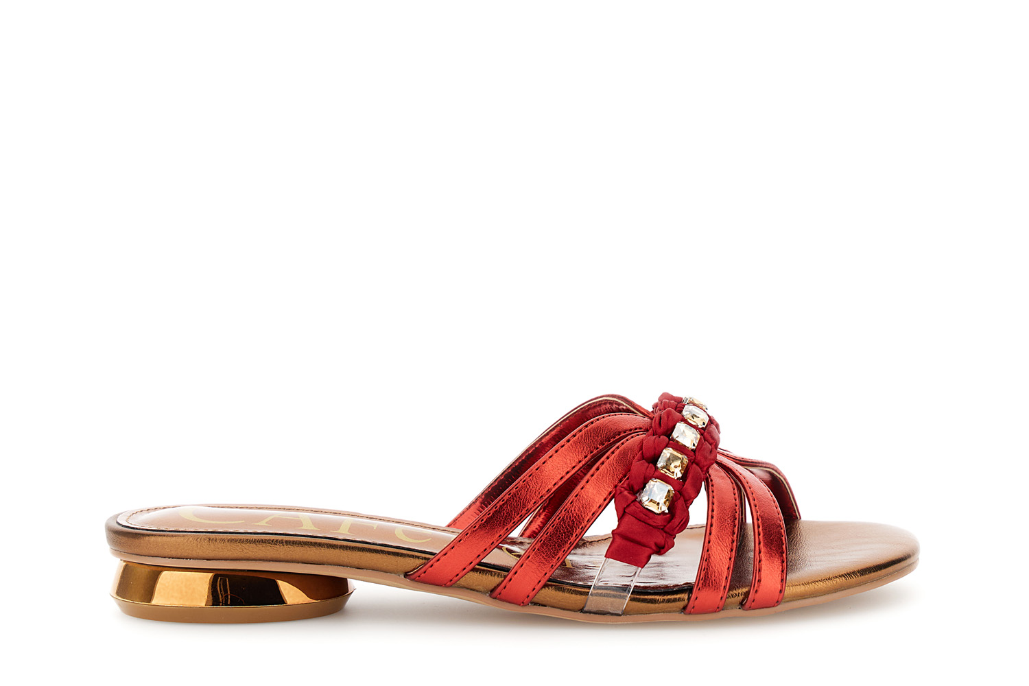 sandalias estilo slipper en efecto piel laminada con detalles de pedreria red 41