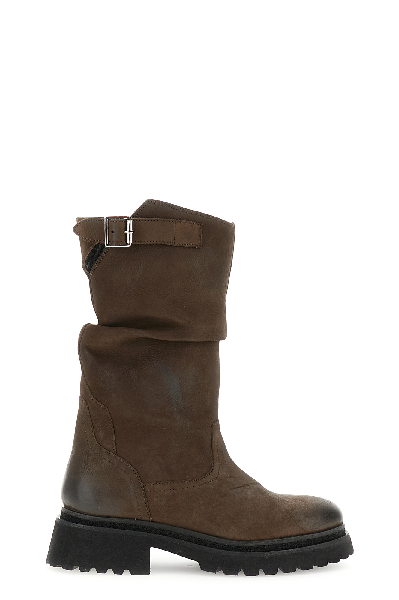 botines de tubo de nobuk con pliegues dark brown 40