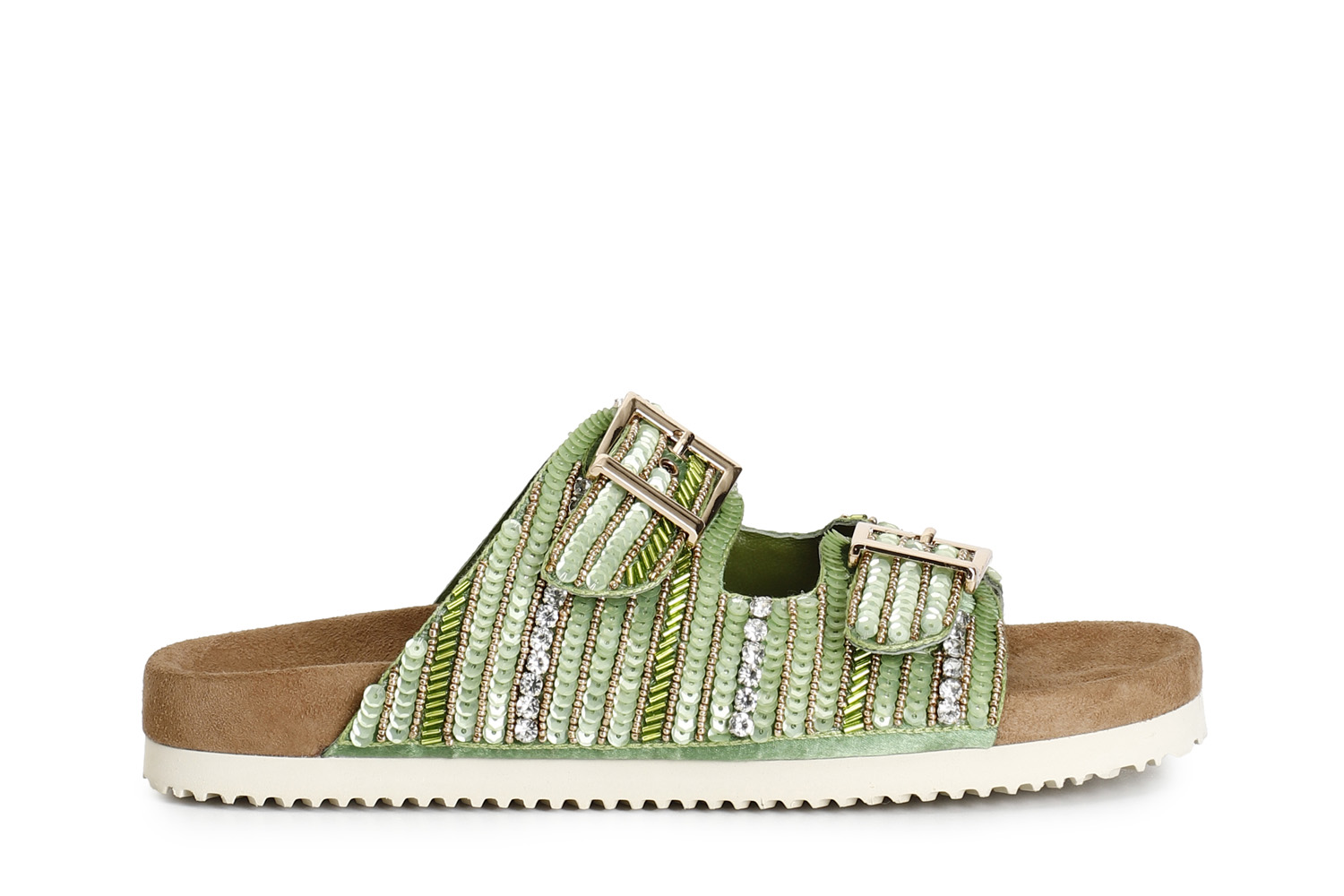 zapatilla con doble hebilla y bordado lime 36
