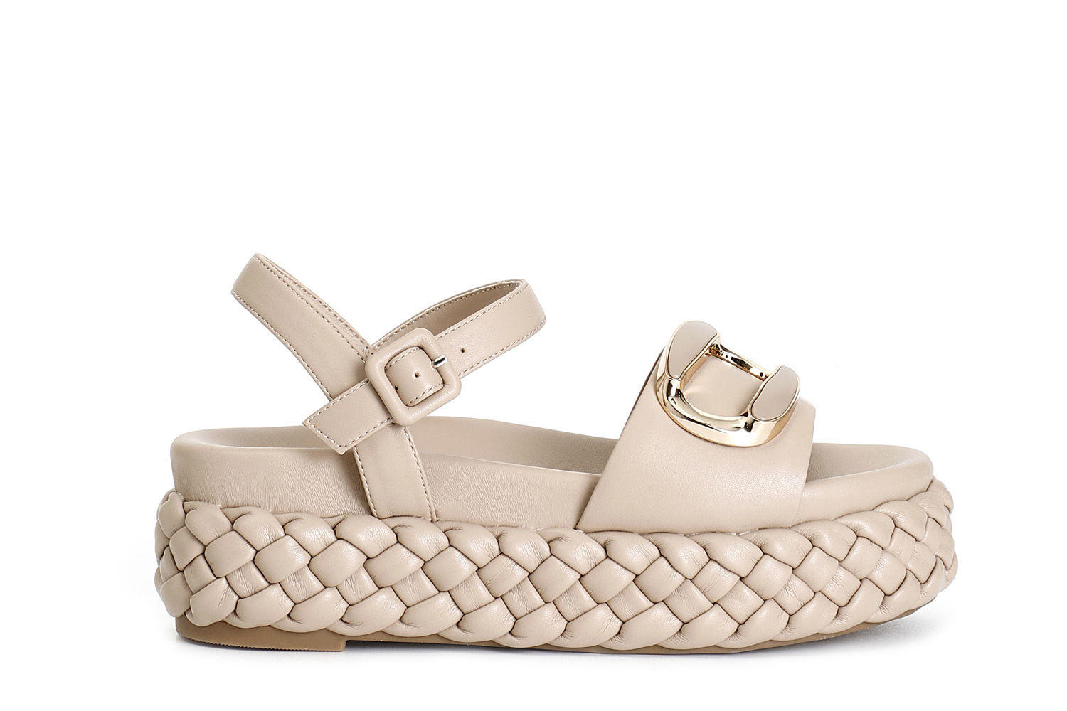sandalias guild con fondo trenzado y accesorio. taupe 39