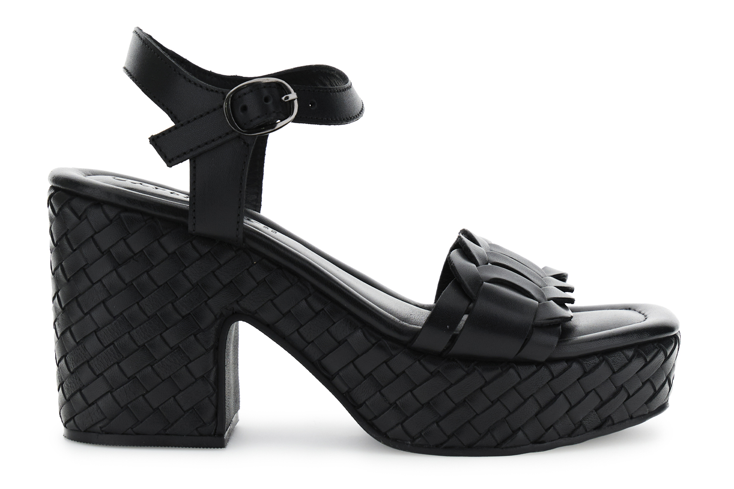 sandalias gilda de piel con cuna tejida black 40