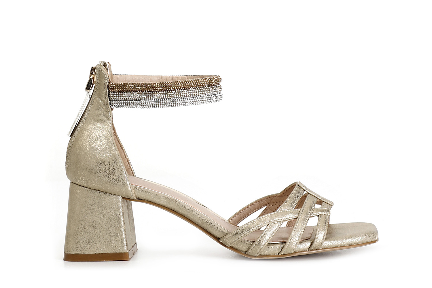 sandalias con refuerzo y tiras de pedreria en el tobillo light gold 38