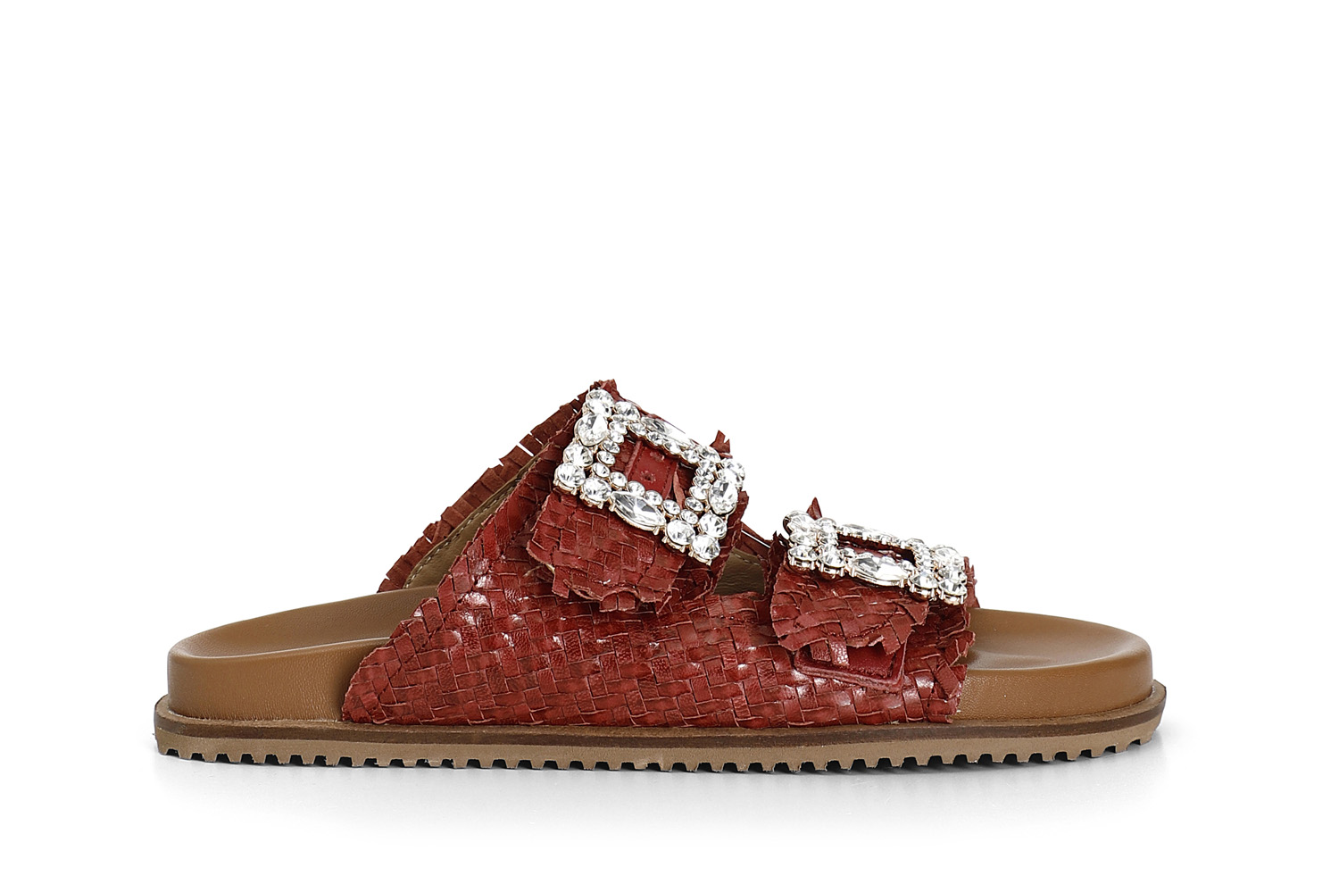 CafèNoir zapatilla de piel trenzada con hebilla de doble joya bordeaux 36