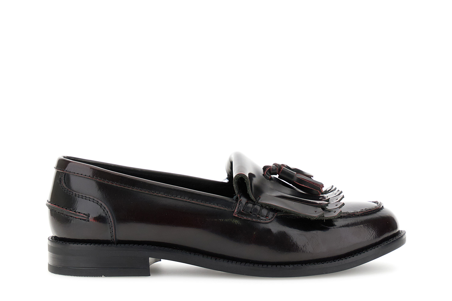 mocasines de piel envejecida con flecos bordeaux 36