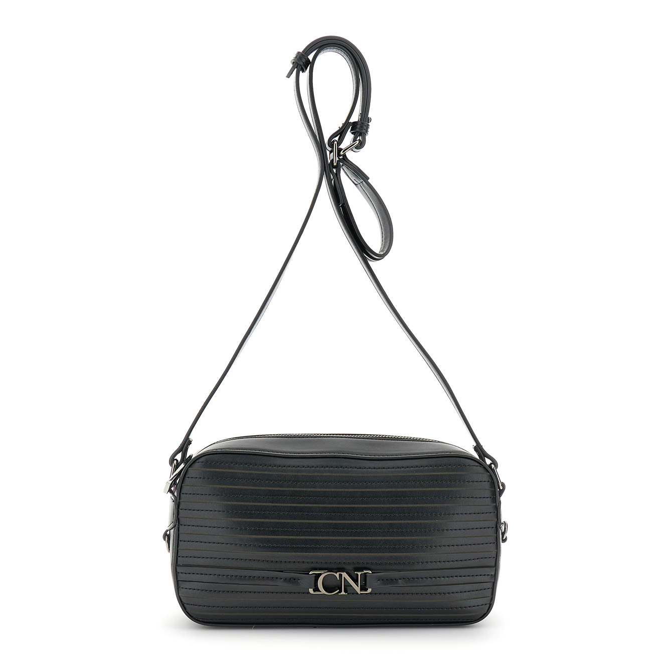 CafèNoir bolso camera bag efecto piel con trabajo láser de rayas black