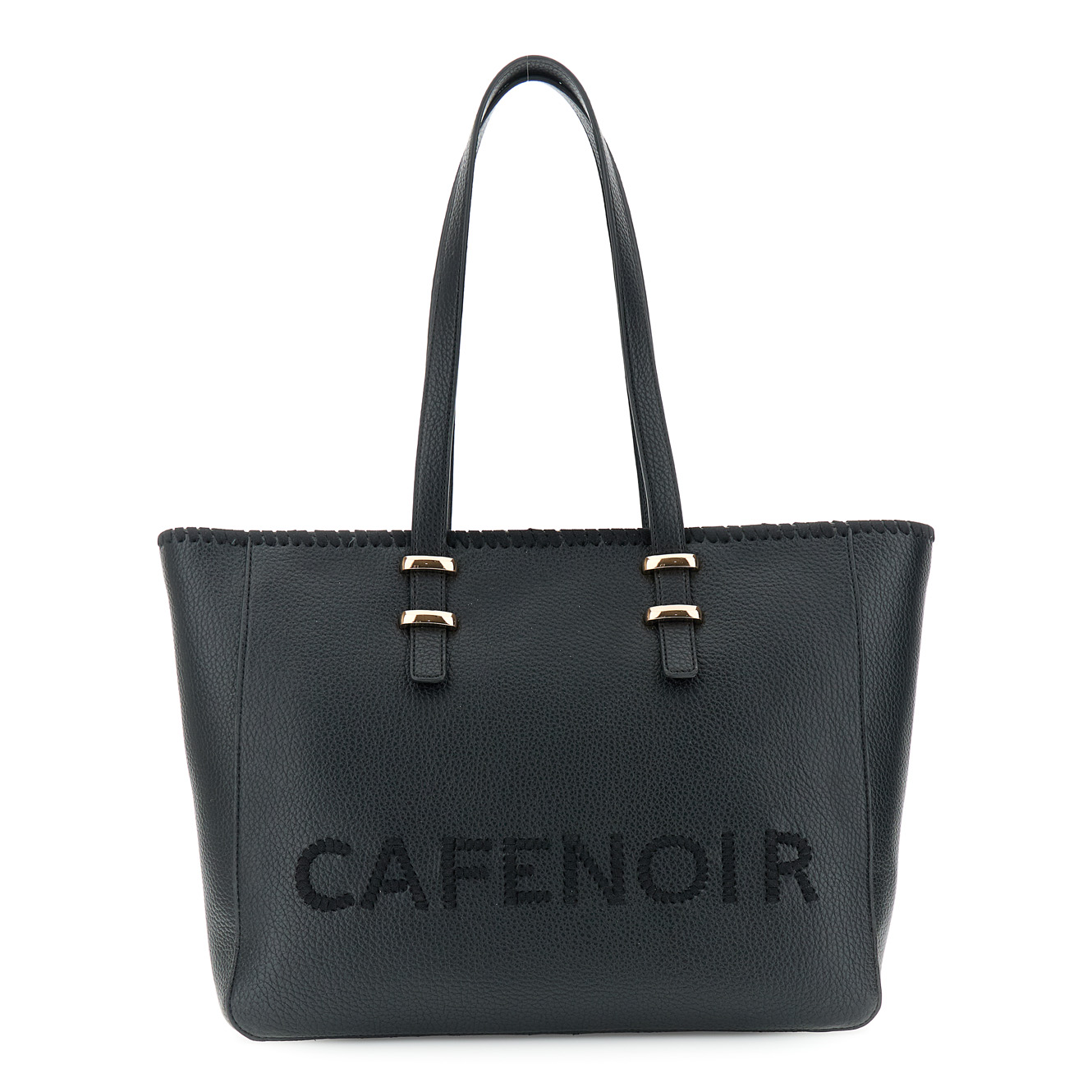 shopper efecto piel con grano con asas planas y pasadores metalicos black