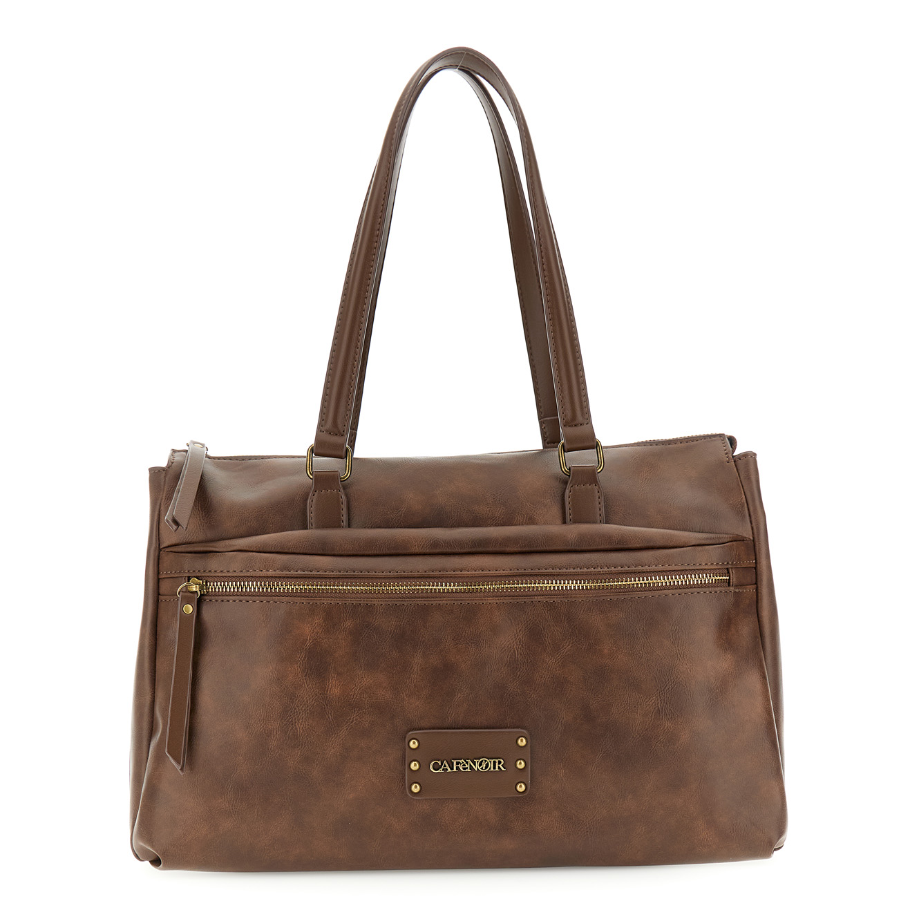 CafèNoir shopper suave efecto piel vintage con bolsillo frontal con cremallera brown