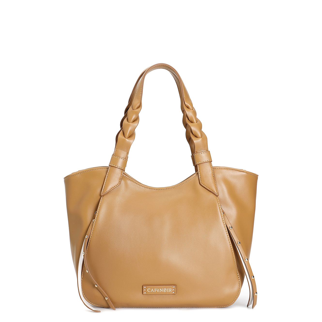 bolso shopping con bolsillos laterales con asas trenzadas tan taglia unica