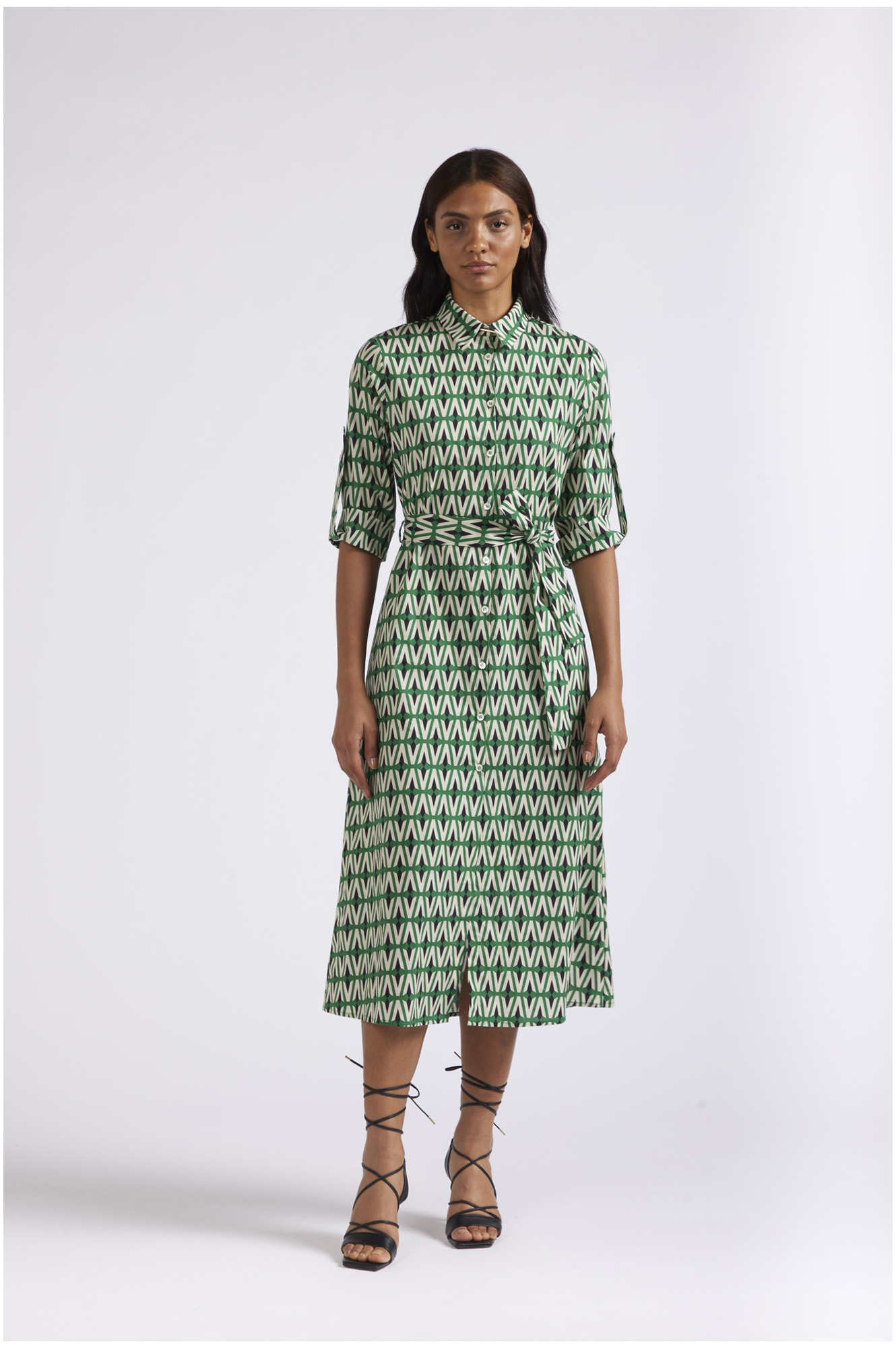 vestido estampado tipo camisero rhombus multiverd xs