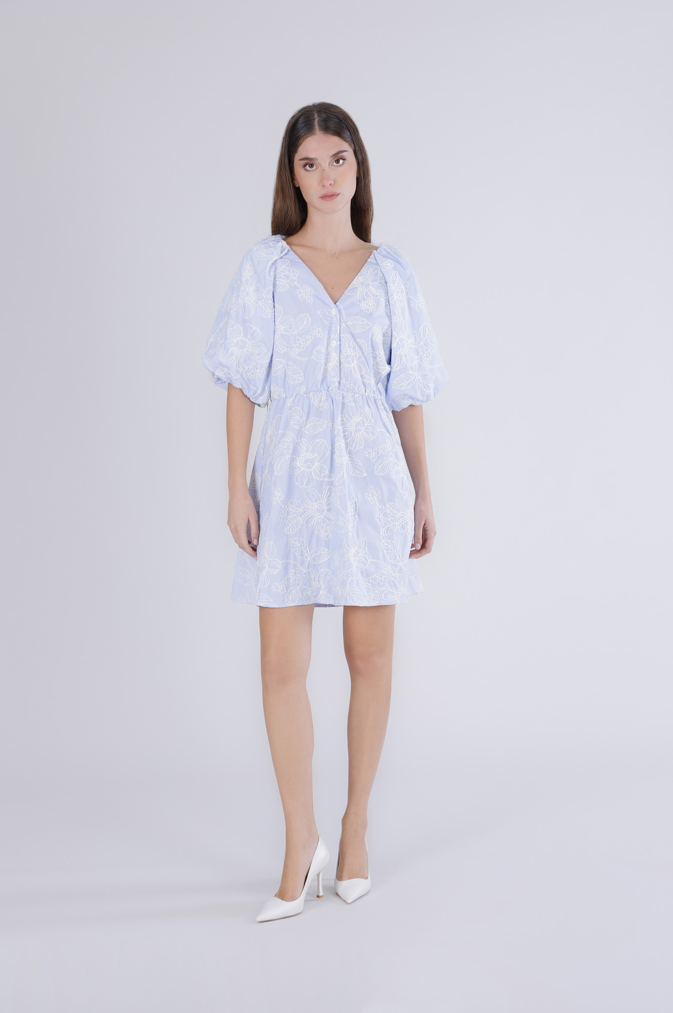 vestido de popelina de rayas y bordado light blue striped xs