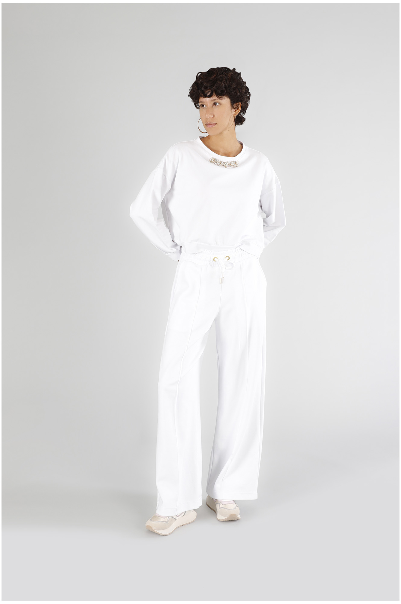 pantalon palazzo de felpa white s