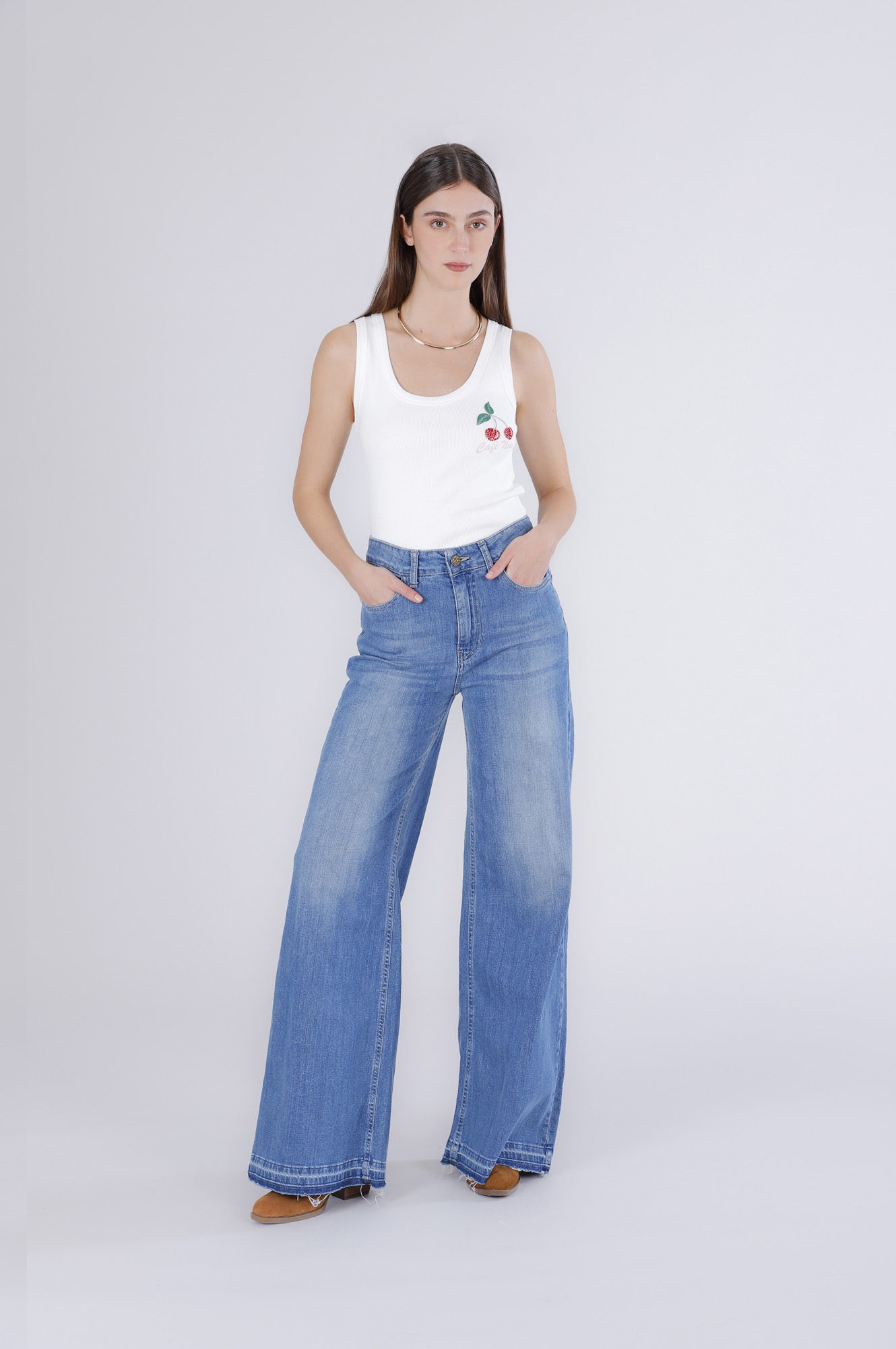 vaqueros palazzo con dobladillo suelto medium blue 28