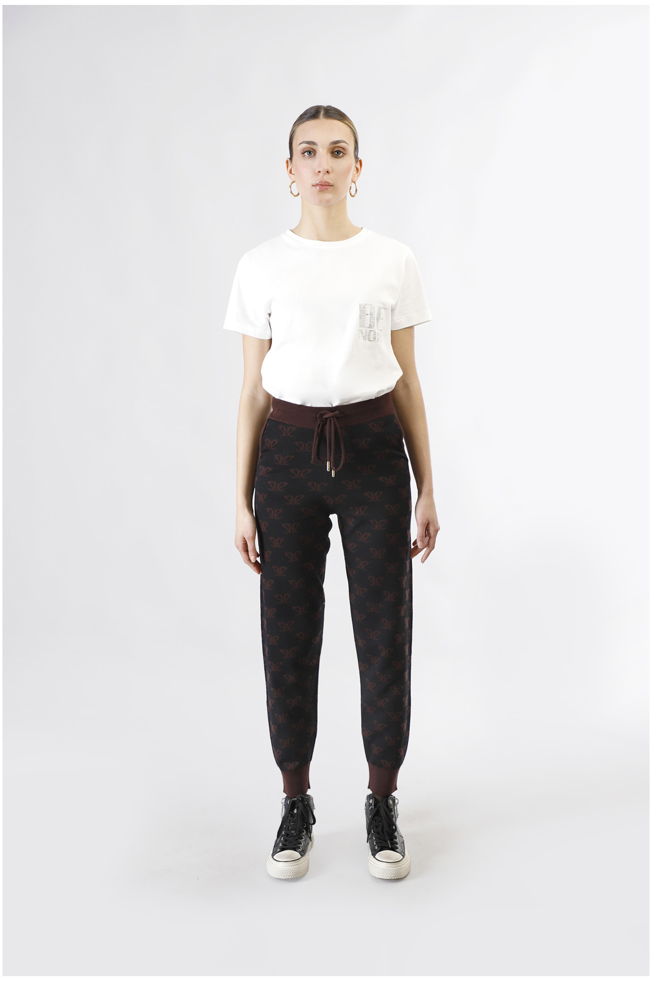 pantalon de punto con logo en jacquard black combo xs