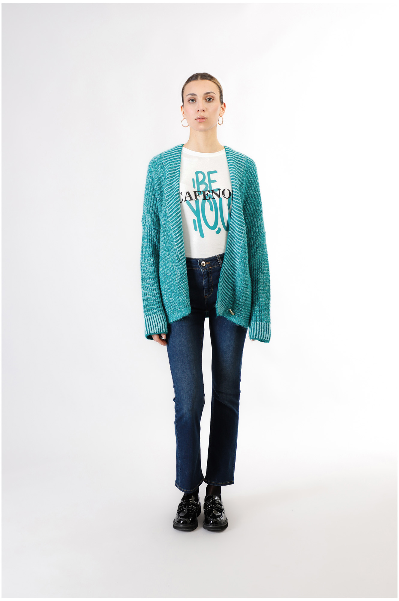 cardigan mouline sin botones y con cuello chal emerald s