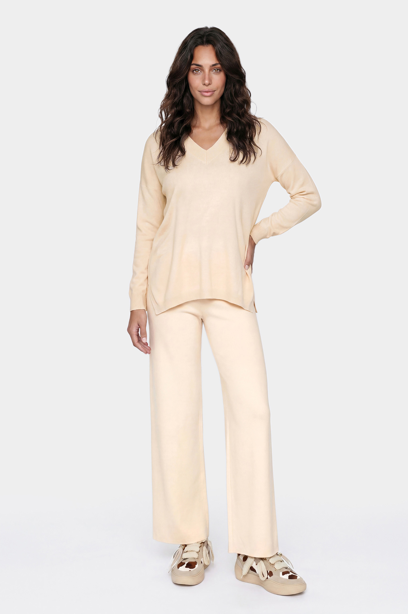 pantalon palazzo de punto cream s