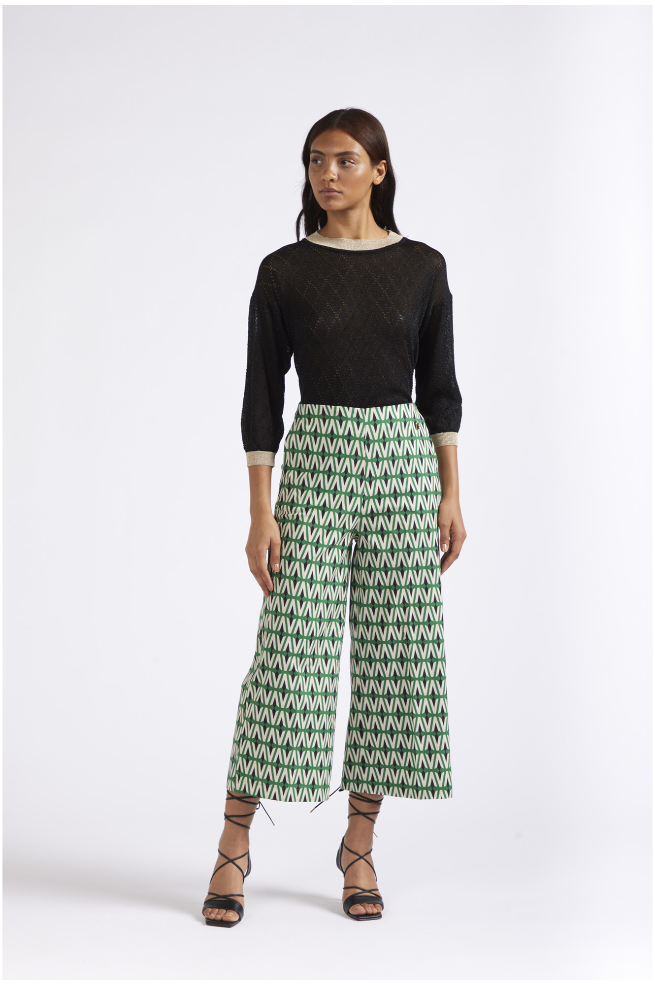 pantalon palazzo cropped de popelina estampada rhombus multiverd 38