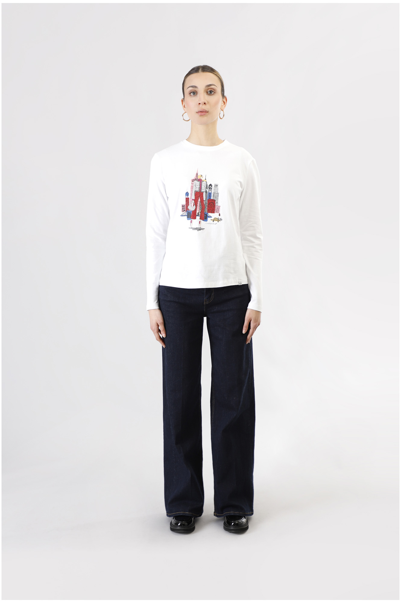 camiseta de manga larga con estampado new york white l