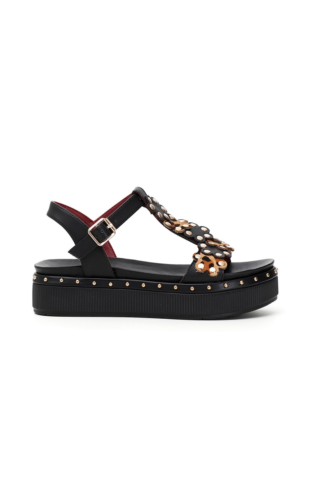 Sandalias con plataforma forrada y tiras en piel laminada CafèNoir