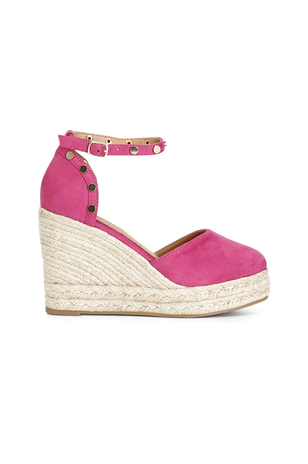 sandalias de tela y cuña de esparto hot pink CafèNoir