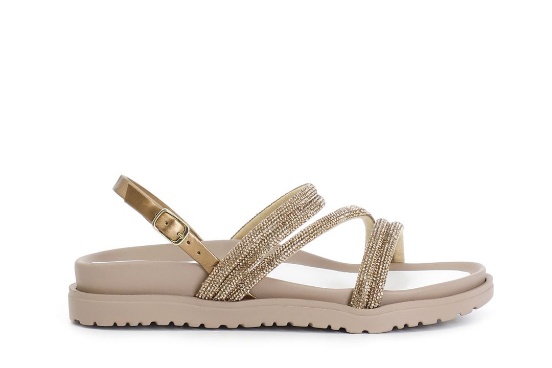 sandalias de tiras con pedrería light gold