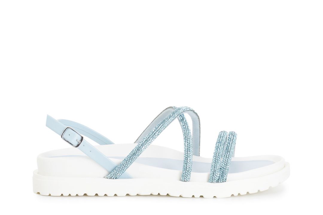 sandalias de tiras con pedrería light blu