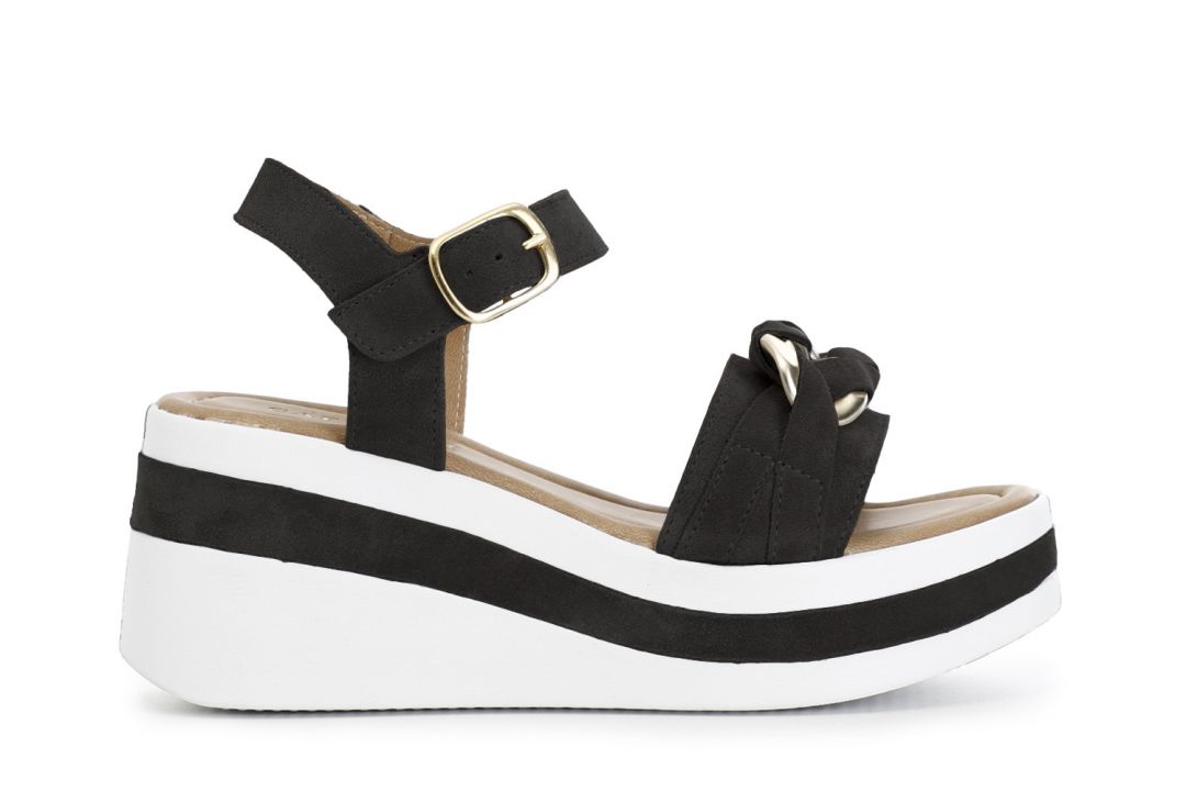 sandalias de cuña de piel de ante con accesorio de cadena black