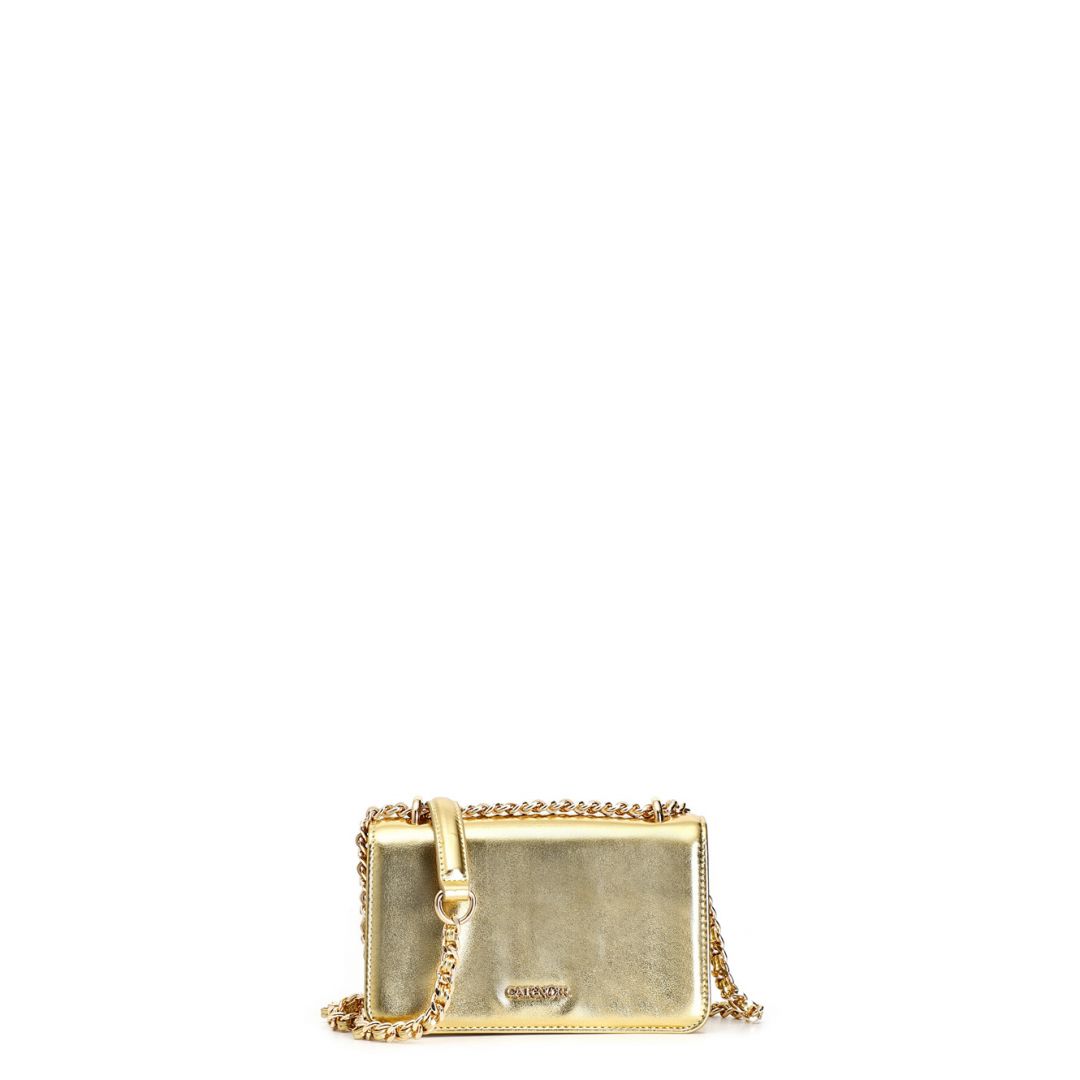 minibolso efecto metalizado con solapa gold